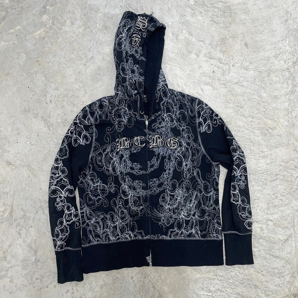 BCBG MAXAZRIA Black Full Zip Punk Y2k Grunge Skate Baggy SZ XL